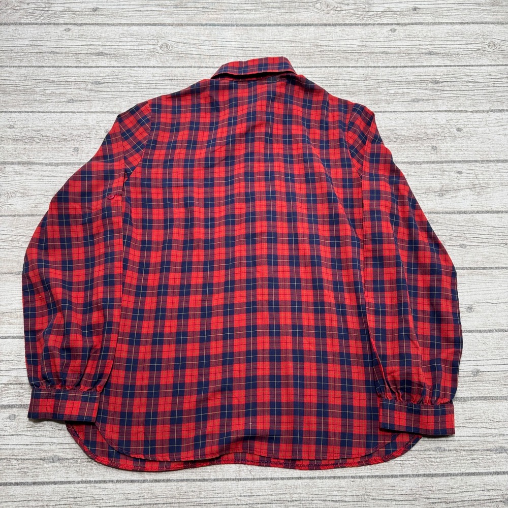 Vintage Sears Shirt Womens M Red Checkered Roll-Tab Long Sleeve Pullover Utility - Picture 2 of 5